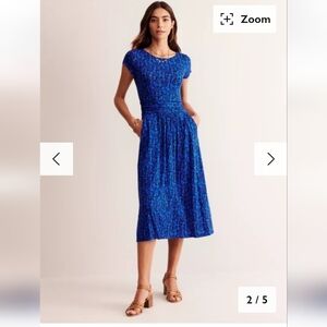 Boden Blue Geometric Flowy Casual Midi Dress Size 10 With Pockets